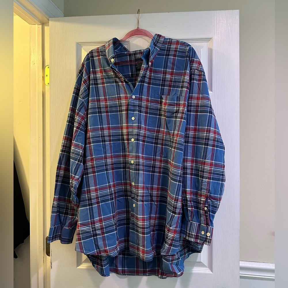 4XL Brooks Brothers Red and Blue Plaid Long Sleeve Dress Shirt